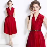 Summer Women's Clothing 2024 New Famous Temperament Sister Light Familiar Air Cold Sense Of High-End Sleeveless V-Neck Dress 68HZ