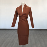 Sexy Deep V-Neck Fashion Trendy Long Sleeve Banded Dress With High-End Banquet Evening Dress 68HZ