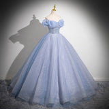 One-Word Shoulder Light Blue Vocal Art Exam Performance Dress Solo Fluffy Skirt Princess Adult Ceremony Presided Over The Annual Meeting Dress 68HZ