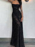 Women's New Sexy Dress Black Perspective Sling Skirt Sexy Bareback Dress Dress Evening Dress 68HZ