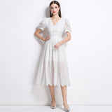 White Dress Female Travel Photo Summer French Hollow High-End Feel Seaside Beach Long Skirt 68HZ