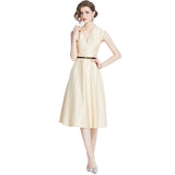 Summer Women's Clothing 2024 New Famous Temperament Sister Light Familiar Air Cold Sense Of High-End Sleeveless V-Neck Dress 68HZ