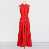 Sliced Hollow Lace Collar Dress 2025 New Sleeveless Lotus Leaf Side Dress Dress Woman 68HZ