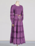 French Retro High-End Long Dress 2025 Spring New Hollow Tie Solid Color Waist Thin Dress Woman Trend 68HZ