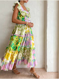 2025 New Fashion Lotus Leaf Side Sexy Word Collar Design Print Waist Slim Dress Dress Women Summer 68HZ