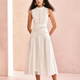 Sliced Hollow Lace Collar Dress 2025 New Sleeveless Lotus Leaf Side Dress Dress Woman 68HZ