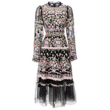 Heavy Industry Embroidery Lantern Long Sleeve Net Princess Wind Pink Dress Dress Autumn And Winter Women's New 2025 68HZ