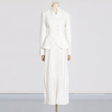 Fashion Elegant High-End Set 2025 New Embroidered Collar Single Buckle Top + 100 Folds High Waist Half-Body Skirt 68HZ
