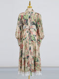 Literary Style Ticed With Waist Thin Collar Dress 2025 New Retro Print Design Long Dress Dress Women's Summer 68HZ