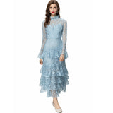 Vintage Style Collar Horn Long-Sleeved Water-So-Hook Flower Pink Dress Dress Summer And Autumn Women's New 2024 68HZ