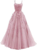 Evening Dress Women 2025 Fine Shoulder Prom Neat Long Tulle Lace Sticker Girl Party Ball Dress Summer 68HZ