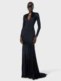 High-End Women's Sexy V-Necked Long-Sleeved Banquet Evening Dress Dress Body-Dragging Skirt 68HZ