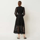 Elegance Elegant Lace Dress Autumn 2024 New Bubble Sleeve Long Sleeve Embroidered Dress Dress Woman 68HZ