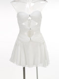 High-End Women's New Solid Color Sexy Hollow Bragy Dress High-End Temperament Folded Dress Dress 68HZ