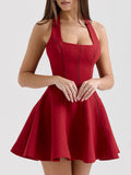 Fang Collar Hanging Neck Collar With Short Skirt 2025 New Waist Display Thin Short Color Dress Women's Summer 68HZ