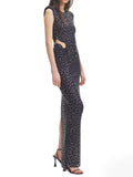 High-End Women's Hot Diamond Sexy Fork Perspective Sleeveless Dress Thin Ass Dress Dress 68HZ