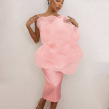 New High-End Sexy Decorative Flower Dress Fashion Slant Shoulder Big Flower Party Dress Long 68HZ