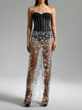 One-Piece Two Sets Of New Mesh Sleeveless Sleeve-Less Braid Nails Nail-Dressed Red Carpet Banquet Dress 68HZ
