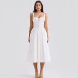 Women's Summer New White Lace Sling Splicing Repair Body Medium Long Dress French Dress Pure Lust 68HZ