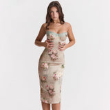 Women's New Sexy Lace Sling Skirt Bare Backpack Temperament High-Waisted Mid-Loan Dress Printed Dress Woman 68HZ