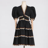 French High-End Dress Women 2025 Summer New Fashion Splicing Strap To Collect Waist Thin Short Skirt Super 68HZ