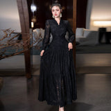 Sexy V-Neck Lace Lace Hook Long-Sleeved Black Swing Dress Dress Dress Stand Girl Spring And Autumn 2025 68HZ