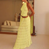 2025 Spring And Summer New Fashion Sexy Bare Back Hanging Neck With Lace Vest Dress Set 68HZ