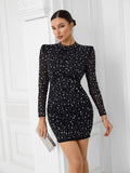 Explosion Selling New Temperament Fashion Mesh Hot Diamond Long-Sleeved Ass Tossed Slimming Dress Woman 68HZ