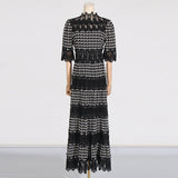 High-Level Temperament Collar Solid-Colored Dress 2025 New Lace Embroidery Design Feeling Waist Long Dress Dress Woman 68HZ