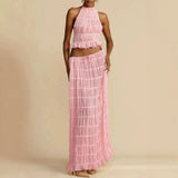 2025 Spring And Summer New Fashion Sexy Bare Back Hanging Neck With Lace Vest Dress Set 68HZ
