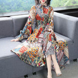 Lantern Long-Sleeved Beautiful Print Fashion Single Buckle Long Dress Retro Dress Spring And Autumn Women's Collar 2025 68HZ