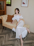 Evening Dress 2024 New Fine Shiny Piece Shoulder Dress Fishtail Dress Three-Dimensional Lotus Bra Little Dress 68HZ