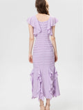 Nanyou New Short-Sleeved Lotle Side New Spring And Summer 2024 Body-In-En-Brician Elegant Folded Fish Tail Mid-Long Dress Dress 68HZ