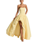2025 Summer New Women's Breast Open Fork With Solid Color Temperament Fashion Dress Dress Dress 68HZ