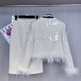 Famous Temperament French Small Fragrant Suit Women's New Fur Short Coat + Half-Dress Two-Piece 68HZ