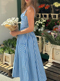 Sexy Women's Summer Summer Idyllic Dress Blue Lattice Sling Dress Summer Women's High-End Holiday Dress 68HZ