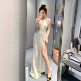 A Toasting Dress Girl Light Luxury Niche Senior Feeling Bride Out Of The Pavilion Banquet To Greet The Birthday Party Of The Dinner Dress Hanging Long Dress 68HZ