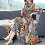 Lantern Long-Sleeved Beautiful Print Fashion Single Buckle Long Dress Retro Dress Spring And Autumn Women's Collar 2025 68HZ