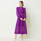 Elegance Elegant Lace Dress Autumn 2024 New Bubble Sleeve Long Sleeve Embroidered Dress Dress Woman 68HZ