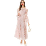 Cascading Lotus Leaf Side Round Horn Long Sleeve Apricot Dress Long Dress Autumn And Winter Women's Dress New 2025 68HZ