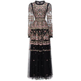 Heavy Industry Embroidery Lantern Sleeve Princess Powder Long Dress Dresses Autumn And Winter Women's New 2024 68HZ