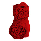 New Sexy Red Breast Trim High-End Temperament Decorative Three-Dimensional Flower Party Dress 68HZ