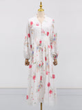 French Vintage Court Style Dress 2025 New Long Sleeved Collar Print Design High Waist Single-Reply Dresses 68HZ