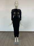 Clothing Two Sets Of Female High-End Feeling Folding Net Yarn Buns Mid-Long Skirt French Round Three-Dimensional Flower Woman 68HZ