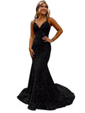 Lieling Ball Dress Body-Bagged Fishtail Small Tail Evening Dress Fine Shoulder-Band V-Neck Party Dress 68HZ