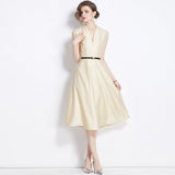 Summer Women's Clothing 2024 New Famous Temperament Sister Light Familiar Air Cold Sense Of High-End Sleeveless V-Neck Dress 68HZ