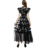 Heavy Industry Embroidery Round Collar Leaf Sleeve Net Dress Long Princess Dress Women's New Summer And Autumn 2025 68HZ