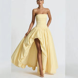 2025 Summer New Women's Breast Open Fork With Solid Color Temperament Fashion Dress Dress Dress 68HZ