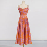 Fashion Holiday Style Set 2025 Summer New Printed Corset + High Waist Pressure Skirt Half-Body Dress Two-Case 68HZ