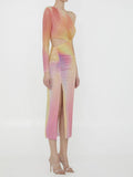High-End Women's Sexy Oblique Shoulder-Luff Color Dress High-End Temperament Open-Fork Dress Dress With Hip Skirt 68HZ